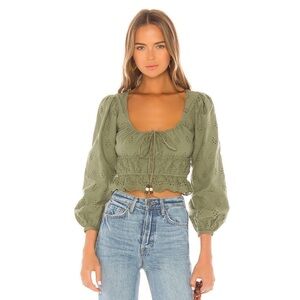 Majorelle Easton Top blouse balloon sleeve sage green milkmaid prairie cottage L